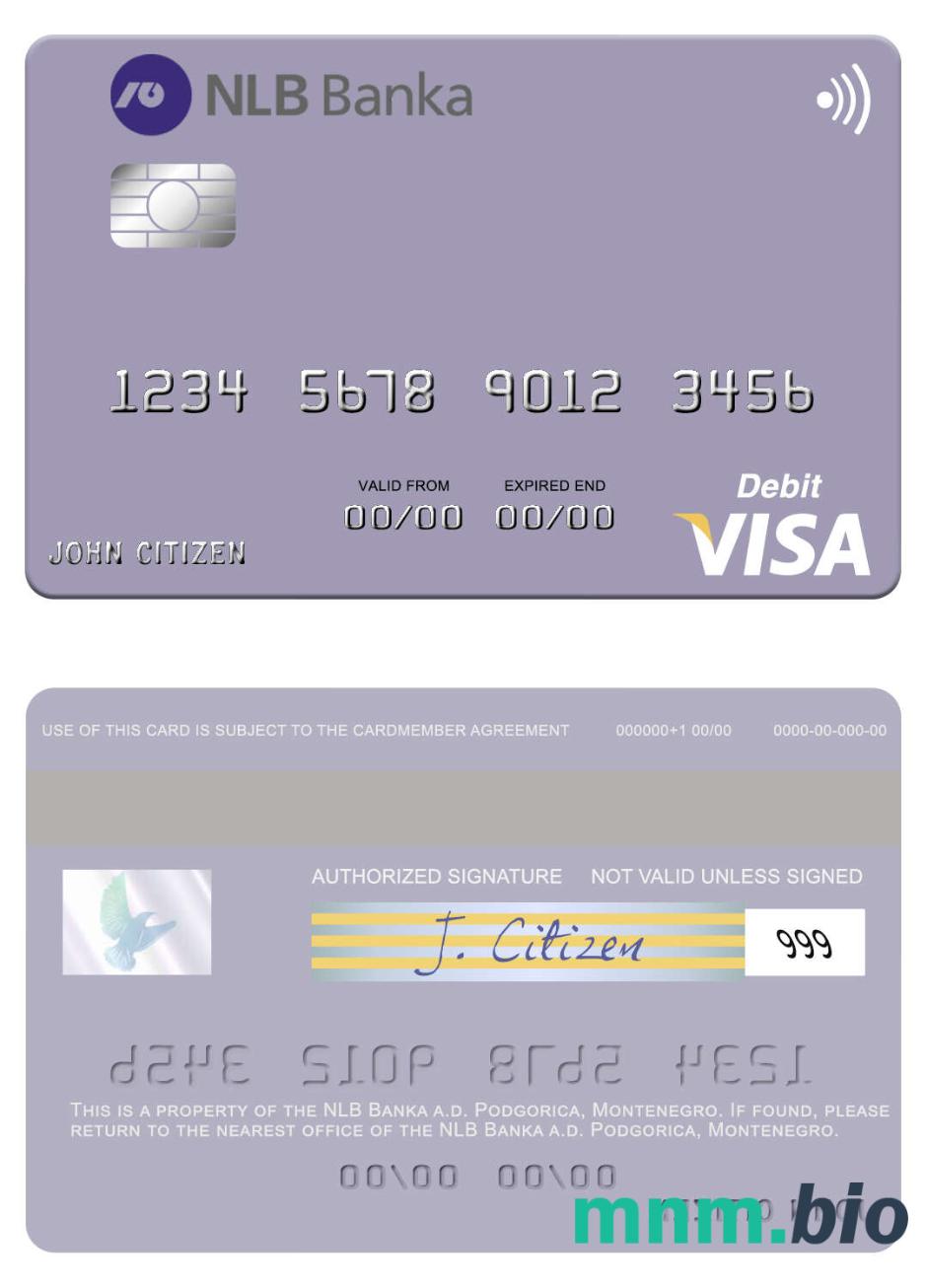 Montenegro NLB Banka a.d. Podgorica visa debet karta przykład w formacie PSD